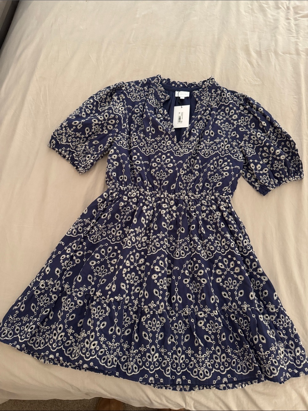Navy Eyelet A-Line Dress